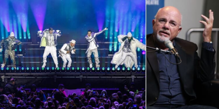 Financial adviser Dave Ramsey, right, told a woman she should pay off her $96,000 debt before spending the money to go see her childhood idols The Backstreet Boys in Las Vegas. But then fate - and Backstreet Boys member Kevin RIchardson -intervened.