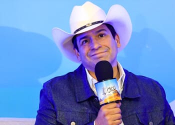 Bobby Pulido, singer and candidate for the 15th District in Texas, speaks at a news conference during La Cura Fest by Carin Leon at Expogan on March 15, 2026, in Hermosillo, Mexico.