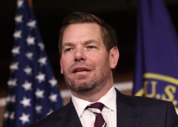 Rep. Eric Swalwell speaks at a news conference on committee assignments for the 118th Congress at the U.S. Capitol Building on Jan. 25, 2023, in Washington, D.C.