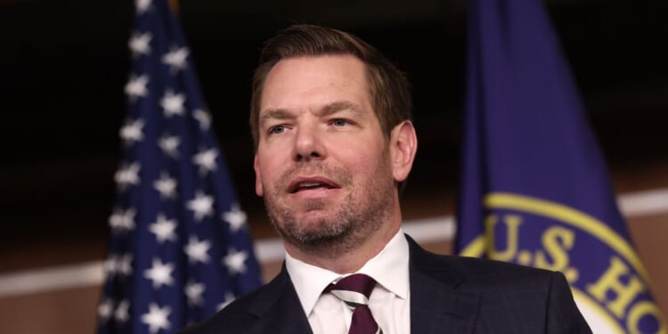 Rep. Eric Swalwell speaks at a news conference on committee assignments for the 118th Congress at the U.S. Capitol Building on Jan. 25, 2023, in Washington, D.C.