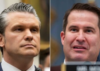 Rep. Seth Moulton, right, a Massachusetts Democrat, suggested on CNN that War Secretary Pete Hegseth deserves to be executed for his part in a September attack on a drug boat in the Caribbean.