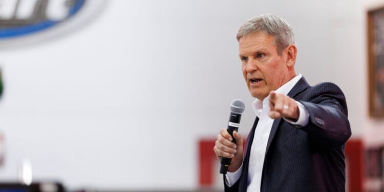 Tennessee Gov. Bill Lee speaks during a get out the vote event held in support of Republican congressional candidate Matt Van Epps on Dec. 1, 2025, in Franklin, Tennessee.
