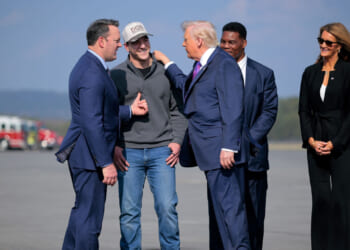 Burt Jones, President Donald Trump at Russell Regional Airport on February 19, 2026 in Rome, Georgia.