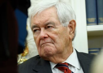 Fmr. Speaker of the House Newt Gingrich sits in the Oval Office on October 15, 2025.