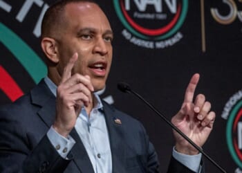 House Minority Leader Hakeem Jeffries speaks at the National Action Network’s 35th Anniversary Convention in New York.
