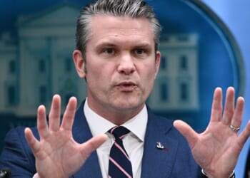 Secretary of War Pete Hegseth speaks about the rescue of a downed U.S. Air Force pilot from hostile territory in Iran at a news conference Monday at the White House in Washington, D.C.