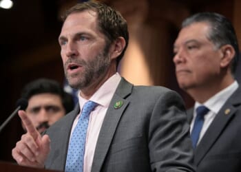 Rep. Jason Crow, a Colorado Democrat, speaks alongside Sen. Alex Padilla, a California Democrat, during a Sept. 18 news conference at the U.S .Capitol in Washington, D.C.