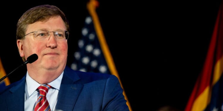Mississippi Republican Gov. Tate Reeves speaks to supporters during an election night watch party at The Refuge Hotel & Conference Center on Nov. 7, 2023, in Flowood, Mississippi.