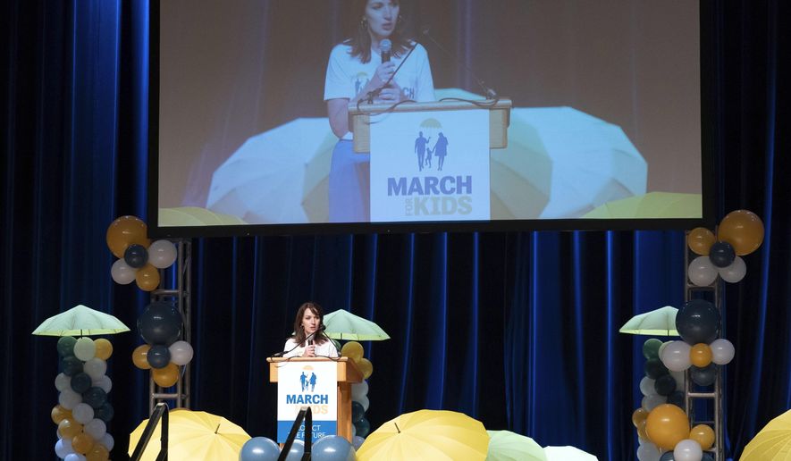 Moms for Liberty co-founder Tina Descovich speaks at the Moms for Liberty National Summit in Washington, Saturday, Aug. 31, 2024. (AP Photo/Jose Luis Magana)