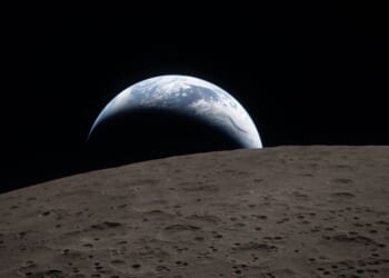 "Earthset" is captured through the Orion spacecraft window at 6:41 p.m. EDT, Monday during the Artemis II crew’s flyby of the moon.