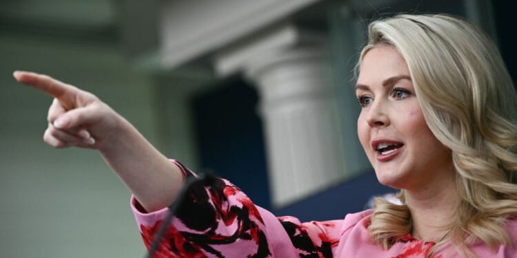White House Press Secretary Karoline Leavitt speaks during a news briefing in the Brady Briefing Room of the White House in Washington, D.C., on March 30, 2026.