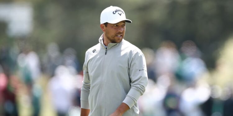 Xander Schauffele looks on from the 15th green during a practice round prior to the 2026 Masters Tournament at Augusta National Golf Club on April 8, 2026, in Augusta, Georgia.