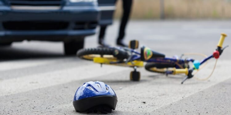 A horizontal view of an accident at a pedestrian crossing.