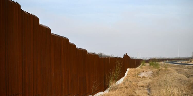 The U.S.-Mexico border wall is seen on the outskirts of Eagle Pass, Texas, on Feb. 19, 2026.