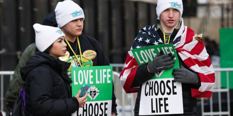Protesters at the annual March for Life event in Washington, D.C. on Jan. 23, 2026.
