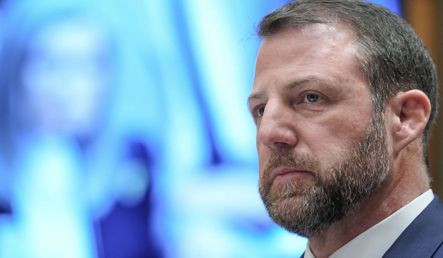 Sen. Markwayne Mullin, R-Okla., the White House pick for homeland security secretary, testifies during a Senate Committee on Homeland Security and Governmental Affairs hearing, Wednesday, March 18, 2026, on Capitol Hill in Washington. (AP Photo/Mariam Zuhaib) ** FILE **