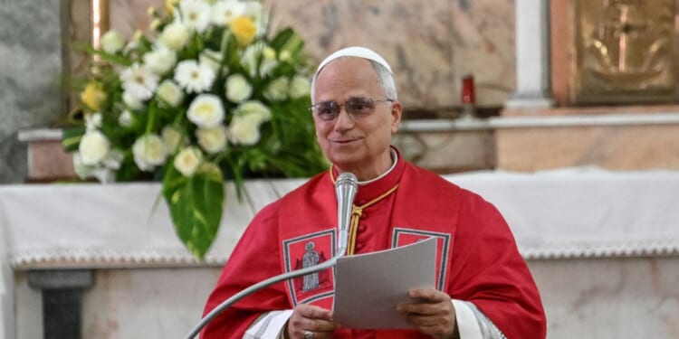 Pope Leo XIV speaks as he meets with bishops at the Parish of our Lady of Fatima in Luanda on the eighth day of an 11-day trip to Africa, on April 20, 2026.