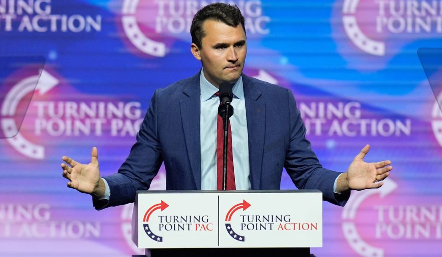 Turning Point USA Founder Charlie Kirk speaks during a campaign rally, Oct. 24, 2024, in Las Vegas. (AP Photo/John Locher, File)