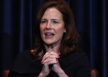 SIMI VALLEY, CALIFORNIA - SEPTEMBER 09: Supreme Court Justice Amy Coney Barrett speaks at the Reagan Library on September 09, 2025 in Simi Valley, California. Barrett discussed and signed copies of her new book, "Listening to the Law: Reflections on the Court and Constitution". (Photo by Mario Tama/Getty Images)