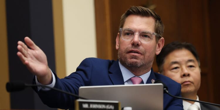 Eric Swalwell speaks during a House Judiciary Committee hearing in the Rayburn House Office Building in Washington, DC on Sept. 17, 2025.