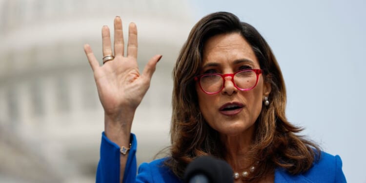 Rep. Maria Salazar speaks during a press conference on immigration outside the U.S. Capitol Building on May 23, 2023, in Washington, D.C.