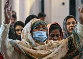 Christians pray and praise God in Peshawar in northwest Pakistan on Dec. 25, 2025.