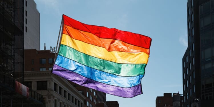 LGBT Flag waves in protest in New York City on March 21, 2026.