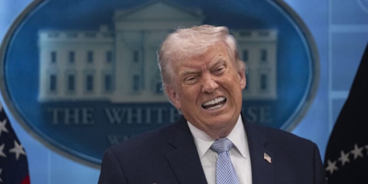 Trump speaks at a press conference held at the White House on April 6, 2026.