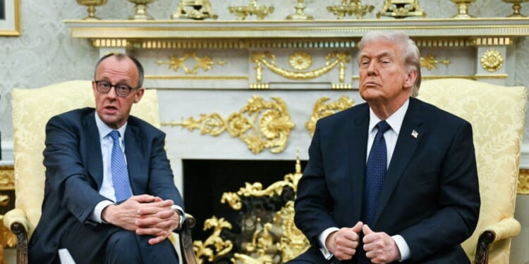 President Donald Trump meets with German Chancellor Friedrich Merz in the Oval Office of the White House in Washington, D.C., on March 3, 2026.