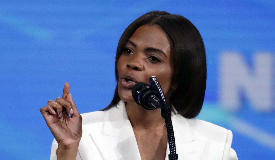 In this file photo, Candace Owens, director of urban engagement for Turning Point USA, speaks at the National Rifle Association Institute for Legislative Action Leadership Forum in Lucas Oil Stadium in Indianapolis. (AP Photo/Michael Conroy, File)