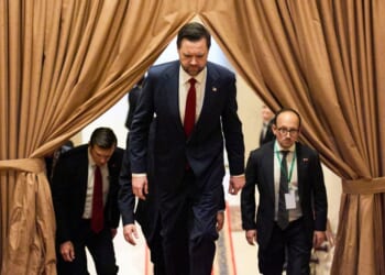 U.S. Vice President JD Vance arrives to a meeting with Pakistan’s Prime Minsiter Shahbaz Sharif on April 11, 2026 in Islamabad, Pakistan, to kick off negotiations with the Iranian government leadership.