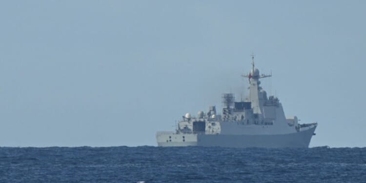A Chinese PLA naval ship sails of the South China Sea on September 3, 2025.