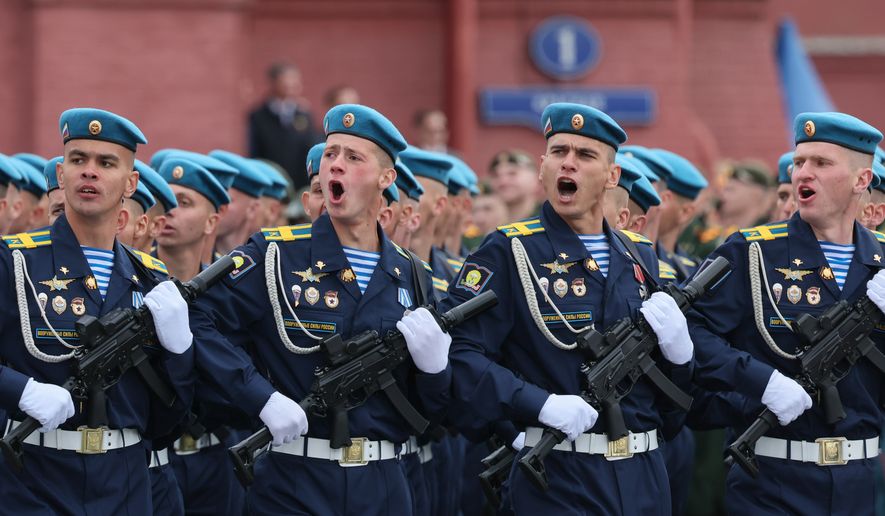 Russian servicemen attend the Victory Day military parade in Moscow, Saturday, May 9, 2026, during celebrations of the 81st anniversary of the Soviet Union's victory over Nazi Germany during the World War II. (Shamil Zhumatov/Pool Photo via AP)