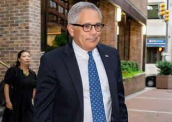 District Attorney of Philadelphia Larry Krasner is seen leaving Fox 29's "Good Day" at FOX 29 Studios on August 24, 2023 in Philadelphia, Pennsylvania. Krasner spoke about wanting to crack down on illegal street racing and about the appropriate time of releasing the body camera footage from Philadelphia police officer Mark Dial who shot and killed 27-year-old Eddie Jose Irizarry on Monday, August 14. (Photo by Gilbert Carrasquillo/GC Images)