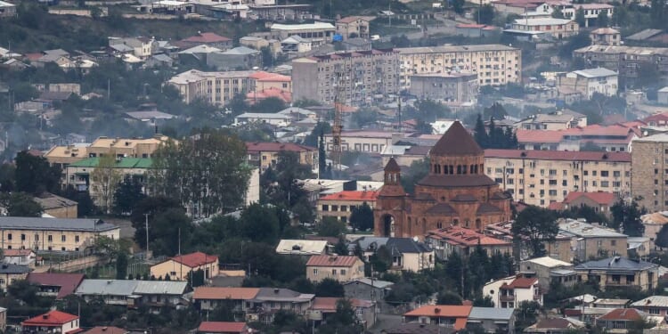 The Holy Mother of God Cathedral stands in the middle of Stepanakert, Azerbaijan, on Sept. 23, 2023.