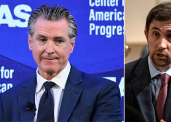 The Manhattan Institute's Christopher Rufo, right, said fraud has become rampant in Gov. Gavin Newsom's California.