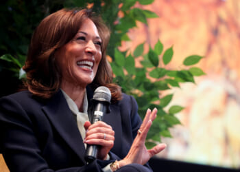 Former Democrat Vice President Kamala Harris speaks during a fireside chat at MEET Las Vegas on May 07, 2026 in Las Vegas, Nevada. Harris addressed the future impact of Democrats in elections in the political landscape. (Photo by Ian Maule/Getty Images)