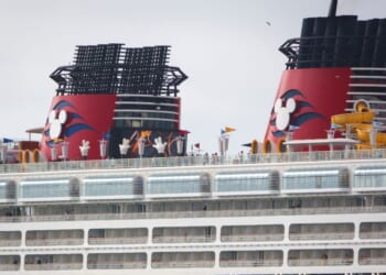 The Disney Wonder cruise ship sails out of San Diego Bay on April 24, 2026, in San Diego, California.