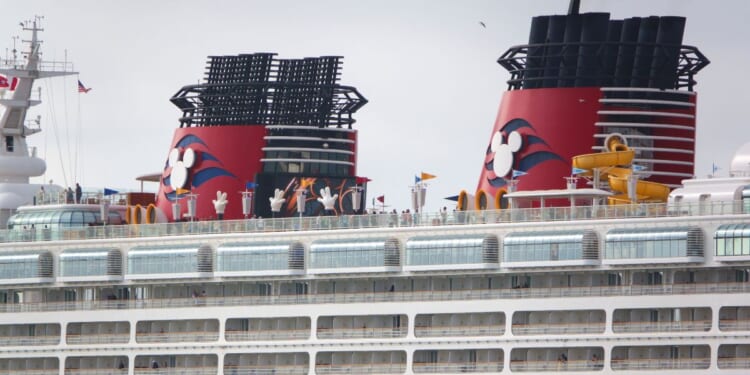 The Disney Wonder cruise ship sails out of San Diego Bay on April 24, 2026, in San Diego, California.