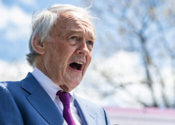 Ed Markey speaks at a rally in Massachusetts.
