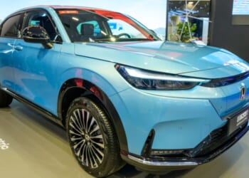 An electric vehicle on display at the AutoSalon press preview in Brussels, Belgium on Jan. 9, 2026.