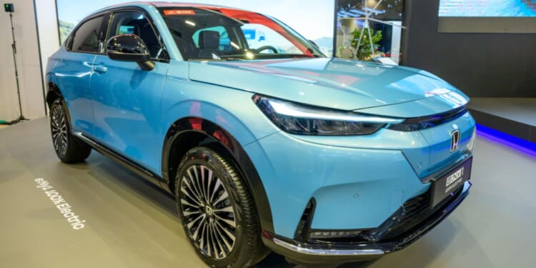 An electric vehicle on display at the AutoSalon press preview in Brussels, Belgium on Jan. 9, 2026.
