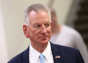 Sen. Tommy Tuberville speaks to reporters as he returns to his office at the U.S. Capitol on Feb. 10, 2026, in Washington, D.C.