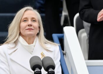 Abigail Spanberger is sworn in as Virginia's new governor in Capitol Square on Jan. 17, 2026 in Richmond, Virginia.
