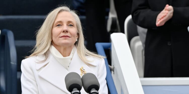 Abigail Spanberger is sworn in as Virginia's new governor in Capitol Square on Jan. 17, 2026 in Richmond, Virginia.