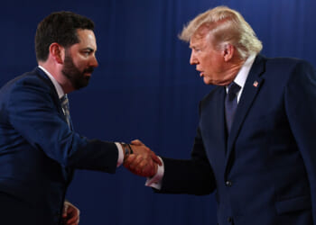 Mike Lawler and President Donald Trump at a New York campaign rally.