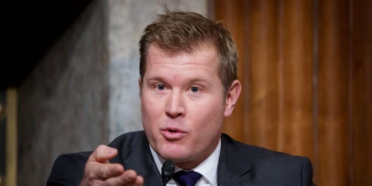 Sen. Tim Sheehy questions President Donald Trump's nominee for Secretary of Defense Pete Hegseth during a Senate Armed Services confirmation hearing on Capitol Hill on Jan. 14, 2025, in Washington, D.C.