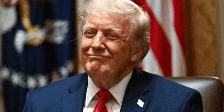 President Donald Trump smiles in a cabinet meeting