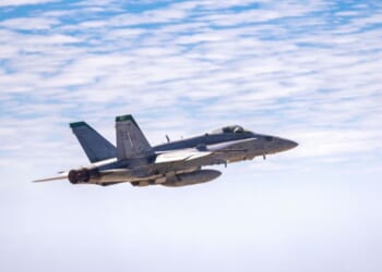 A McDonnell Douglas FA-18 Hornet of the Marine Fighter Attack Training Squadron 101 at an air demonstration on Sept. 24, 2022, in San Diego, California.