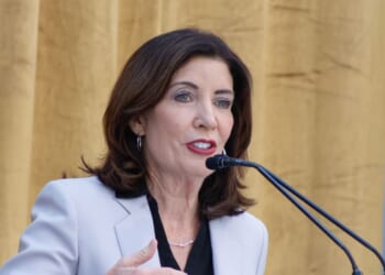 New York Gov. Kathy Hochul speaks during Eleanor's Legacy 25th Anniversary on April 24, 2026, in New York City.